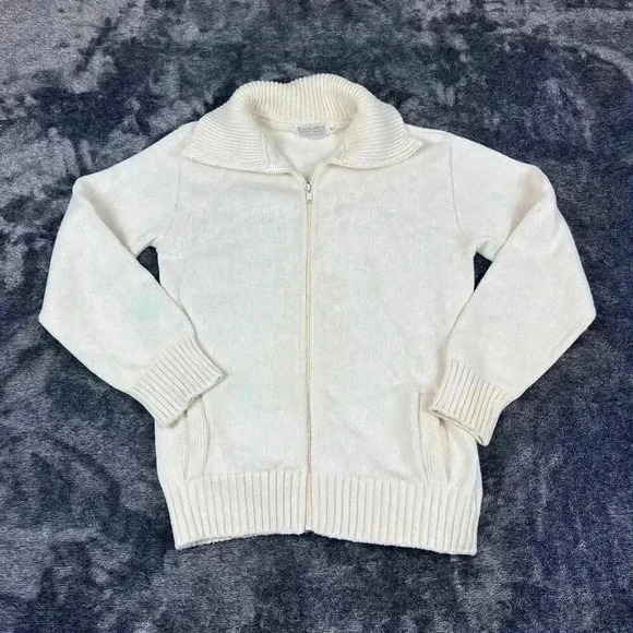 Vtg 70s 80s Chunky Knit Sweater Lion Crafters Full Zip Cricket Style S Collared - Picture 1 of 16
